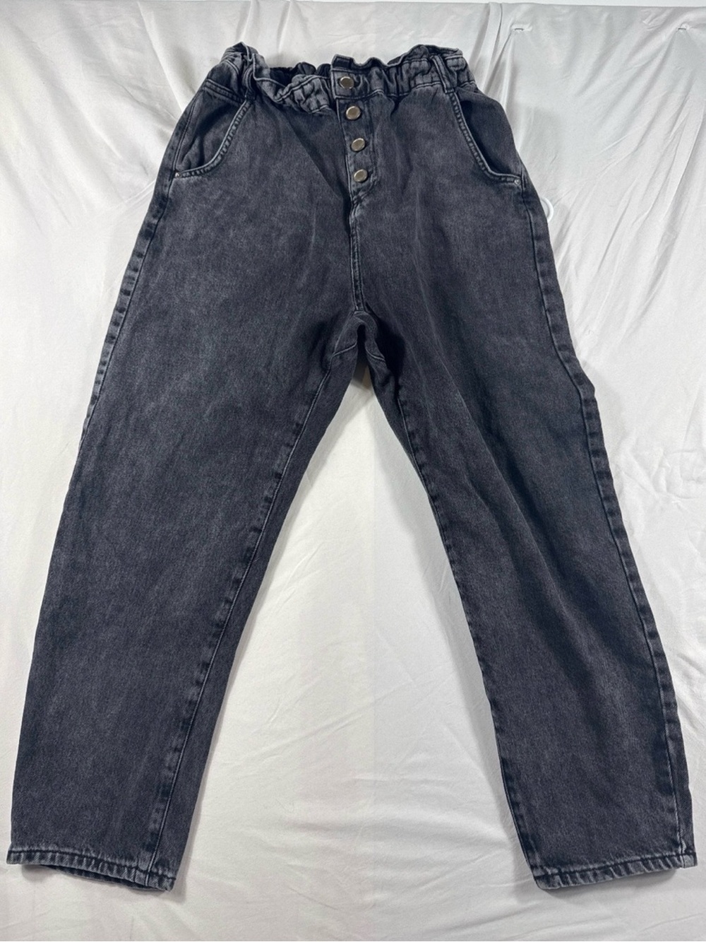 Zara Men's Washed Black Paperbag Waist Relaxed Jeans